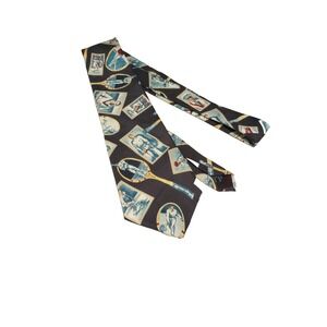 Vintage GAP 100% Silk Men's Neck Tie‎ Tennis Portraits